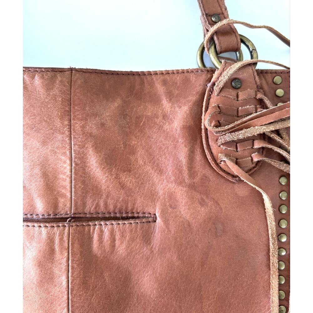 The Sak Cognac Leather Tote Bag Studded Fringe Large Boho Shoulder Bag  Festival - Picture 4 of 13